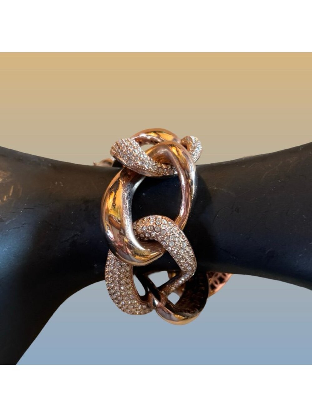 Joan Boyce In Love With Links Gold Tone Pave Crystal-Embellished Chunky Bracelet
